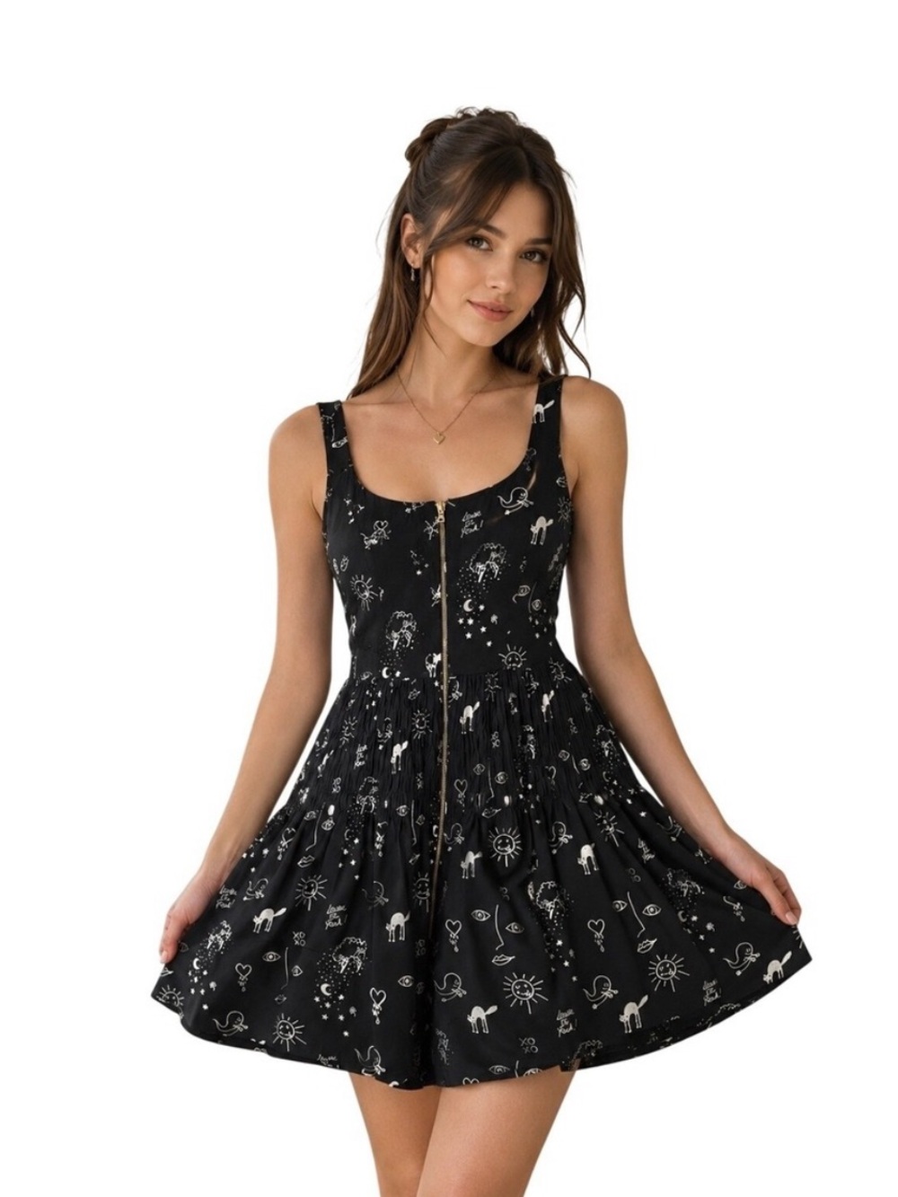 Designer 100% silk zip dress